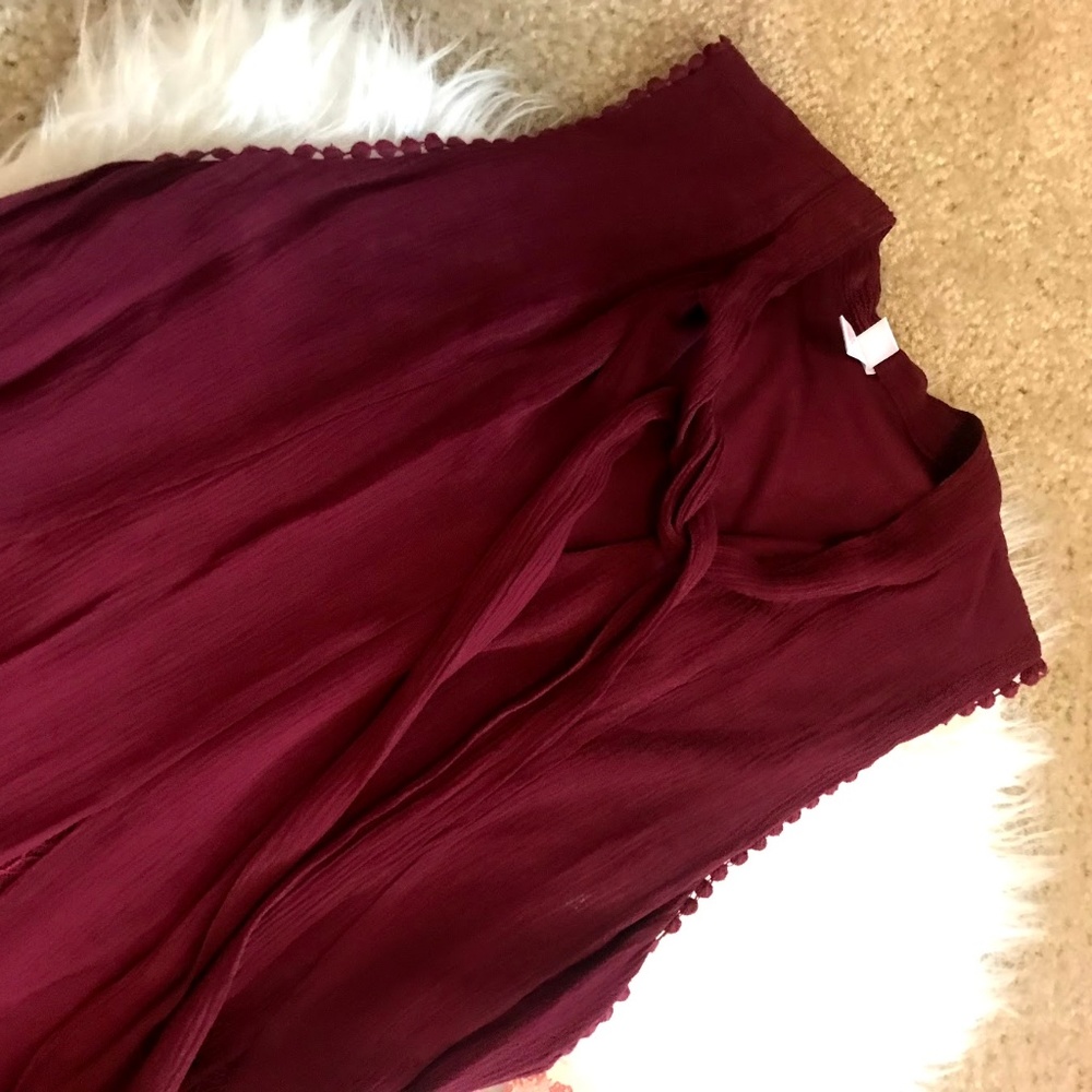 Burgundy Babydoll Dress w/ Lace Detail